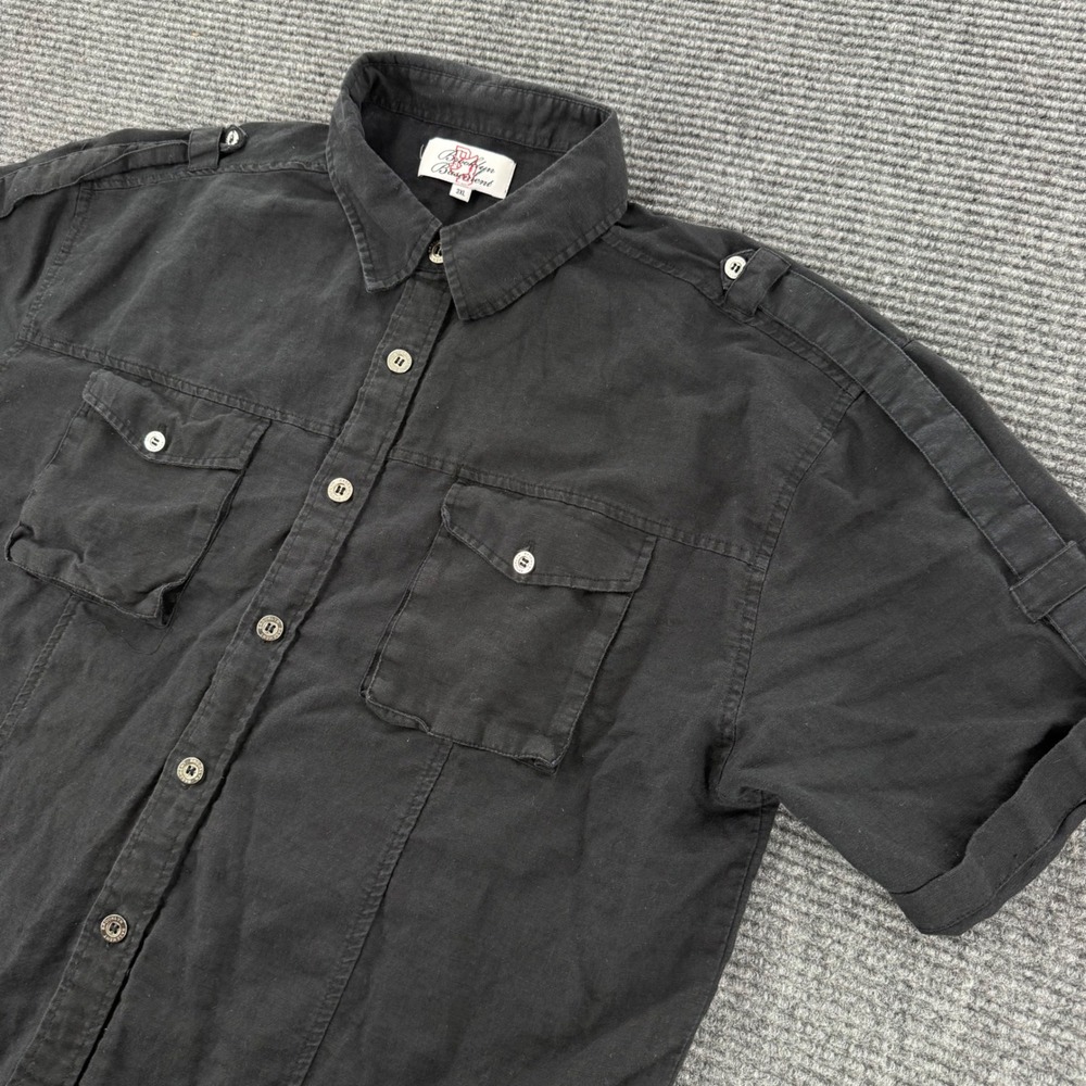 Brooklyn Basement Mens 3XL Black Linen Cotton Short Sleeve Button Up Shirt